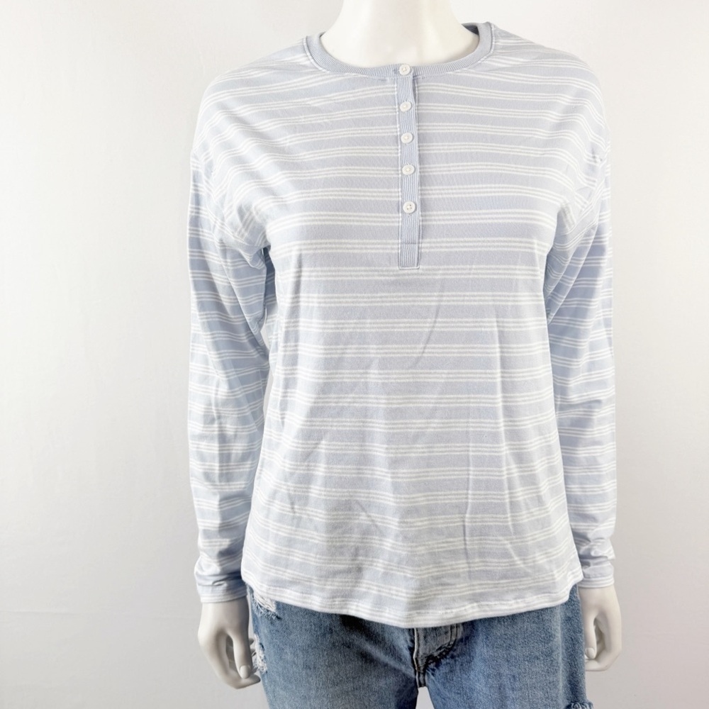 Haven Well Within Blue Striped Long Sleeve T-Shirt Size XS Casual Preppy Comfy